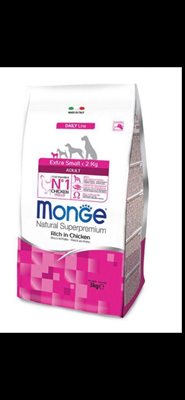 מונג' 3 ק"ג לכלבים בוגרים מגזע זעיר משקל בוגר 2ק"ג בטעם עוף ואורז.