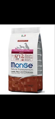 מונג' 2.5 קילו לכלבים בוגרים מגזע זעיר במשקל עד 2 ק"ג בטעם כבש,אורז ותפוח אדמה.