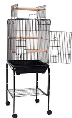 כלוב אילוף לתוכים גדולים בצבע שחור עם גלגלים