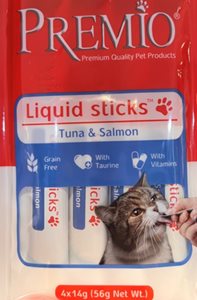 פרמיו חטיף רך רטוב לחתולים עם טונה וסלמון 4X14G